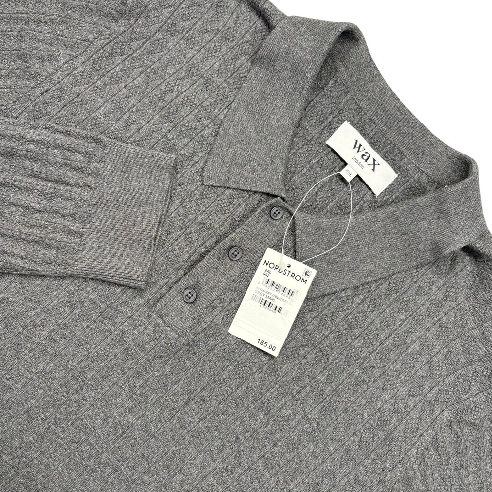Wax London Oban Polo Sweater Mens XXL Grey Cashmere Blend Ribbed Knit NWT